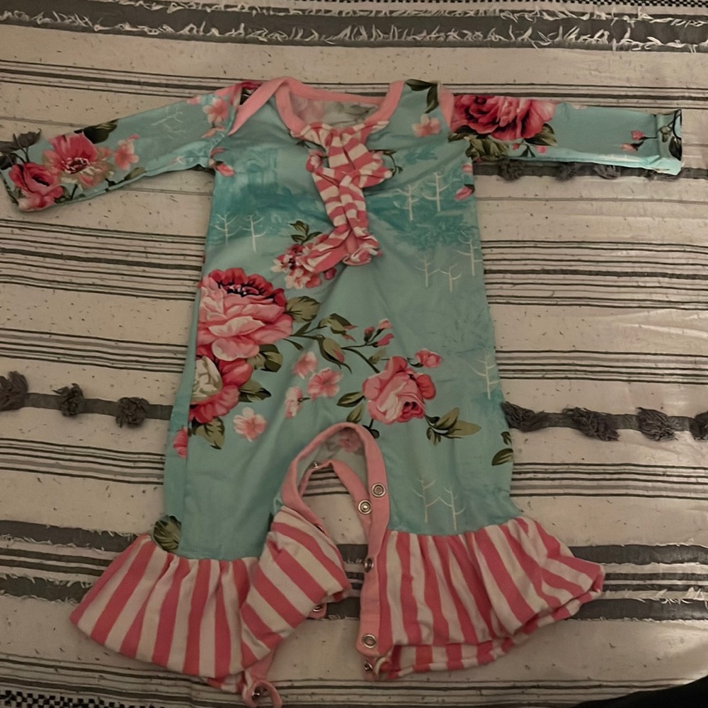Floral, striped one piece